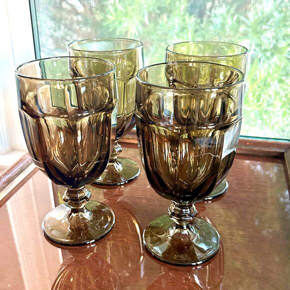 Vintage Libbey Gibraltar Duratuff Olive Green Water Goblets – Set of 4 - Picture 1 of 15
